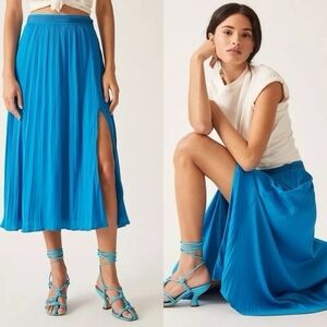 Anthropologie Satin Slit Midi Skirt